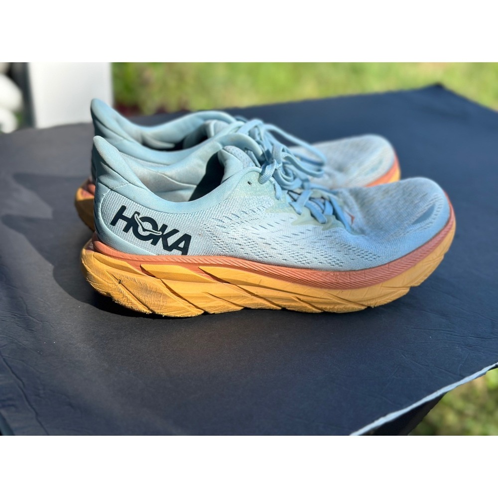 Hoka One One Clifton 8 Women Running Shoes Blue Orange 1119394 SSIL Size 9B